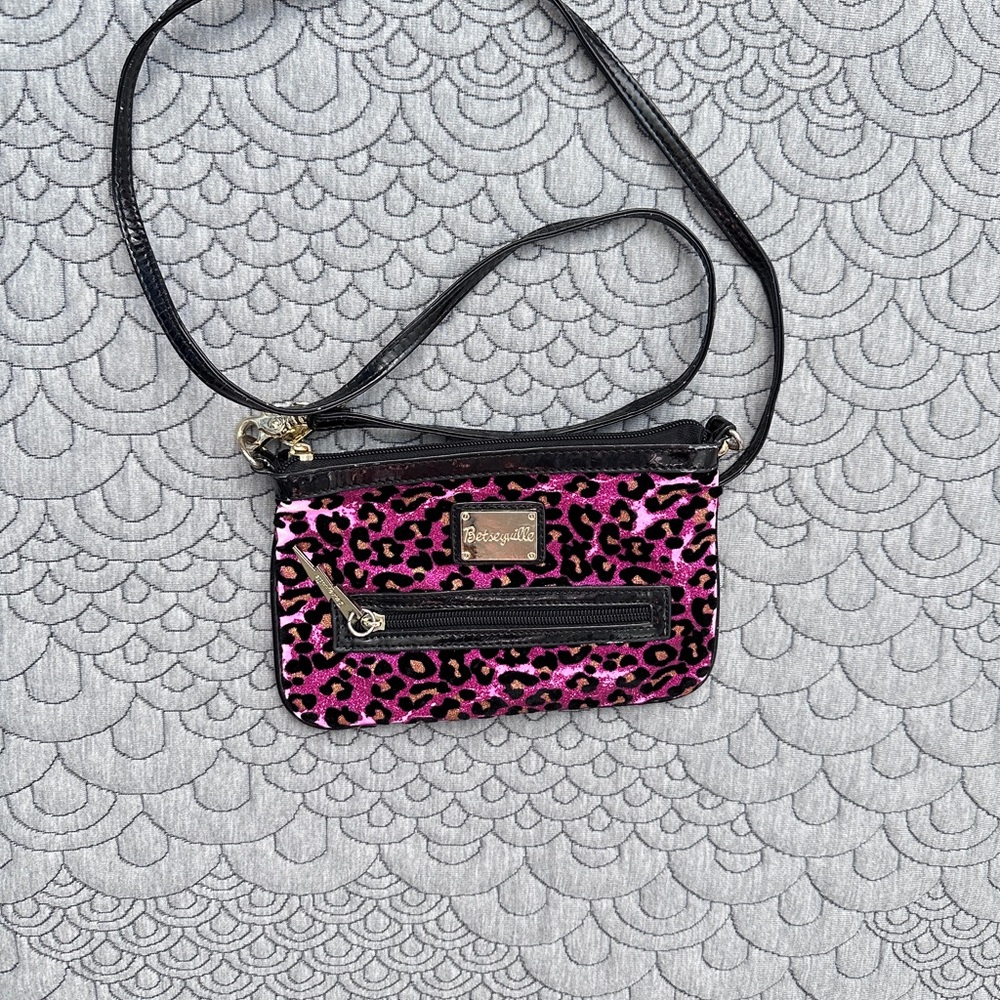 Betsey Johnson Pink Leopard Print Crossbody Bag